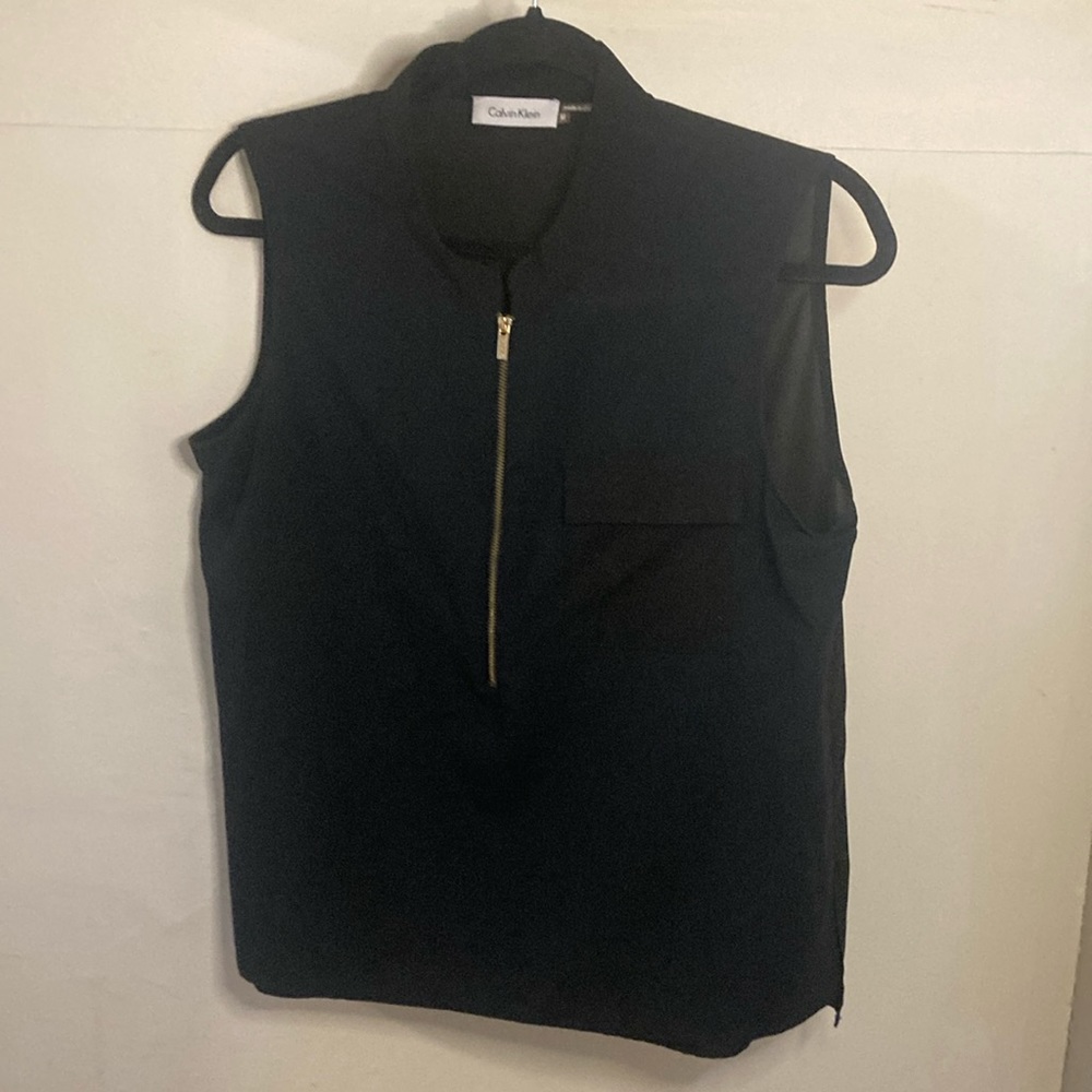 Navy Calvin Klein Quarter Zip Sleeveless Blouse